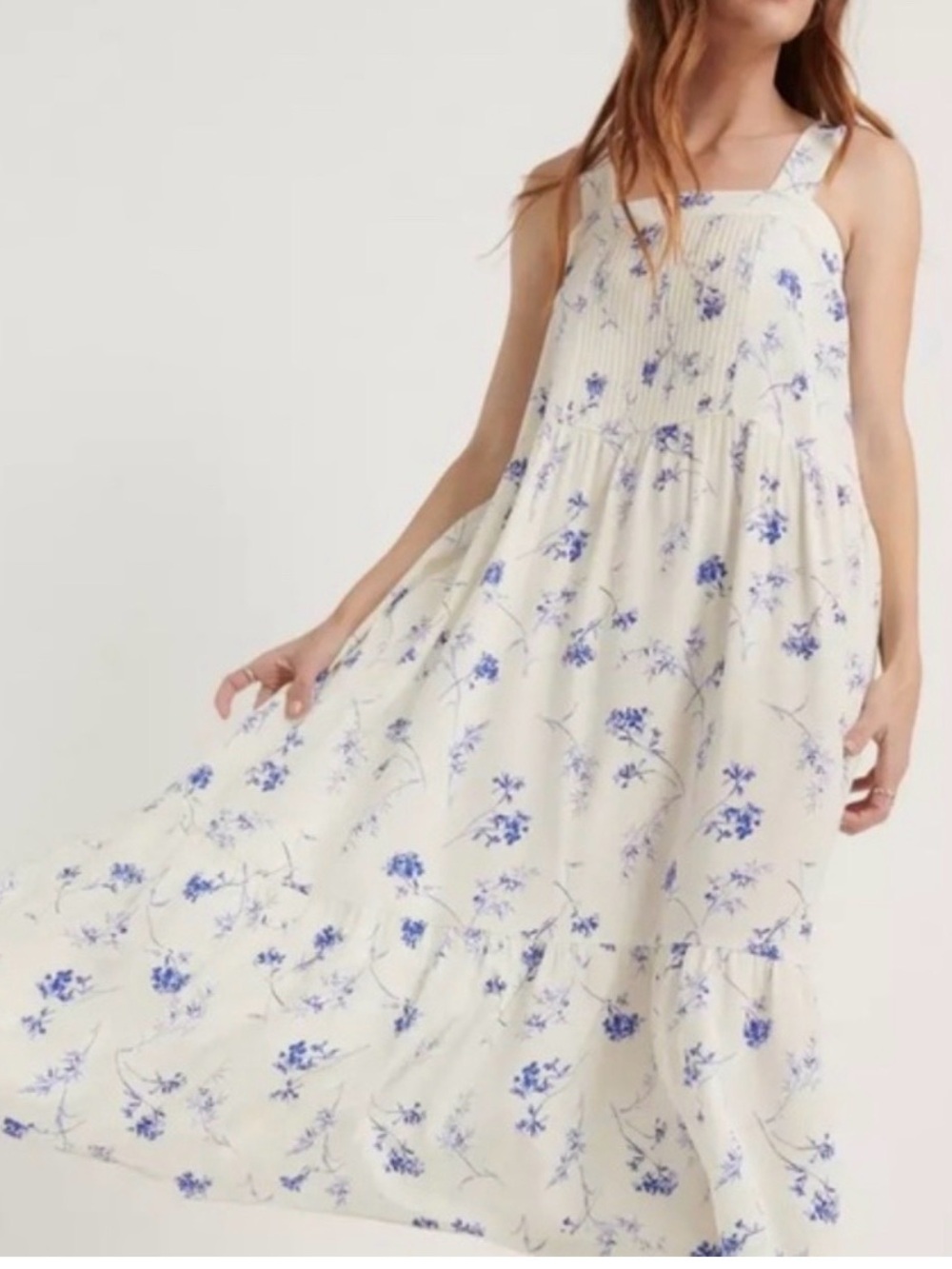 Pomegranate by Lucky Brand Floral Maxi Dress Cream Blue Size Small